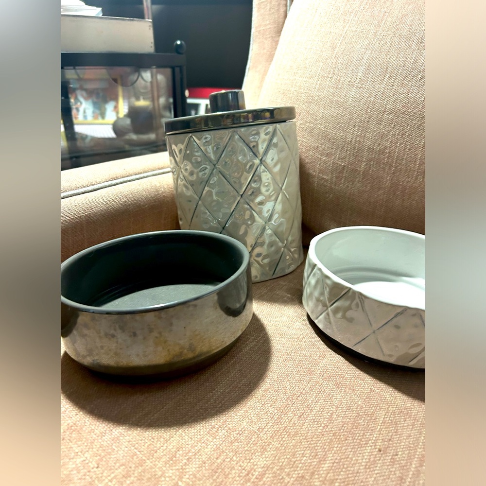 Merry & Bright Silver and White Ceramic Pet Bowl and Cannister Set